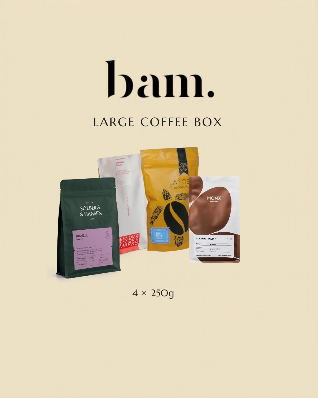 Large Coffee Box - bam. lay-out met Solberg & Hansen, Three Marks, La Sosta en Monx